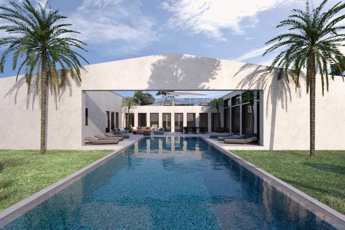 Arquitecto Mallorca nueva construcción moderna piscina con patio, Es Pla